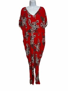 Vibrant Fun Funky Plus Size Red Floral Jumpsuit Lane Bryant Size 22 Summer Fern